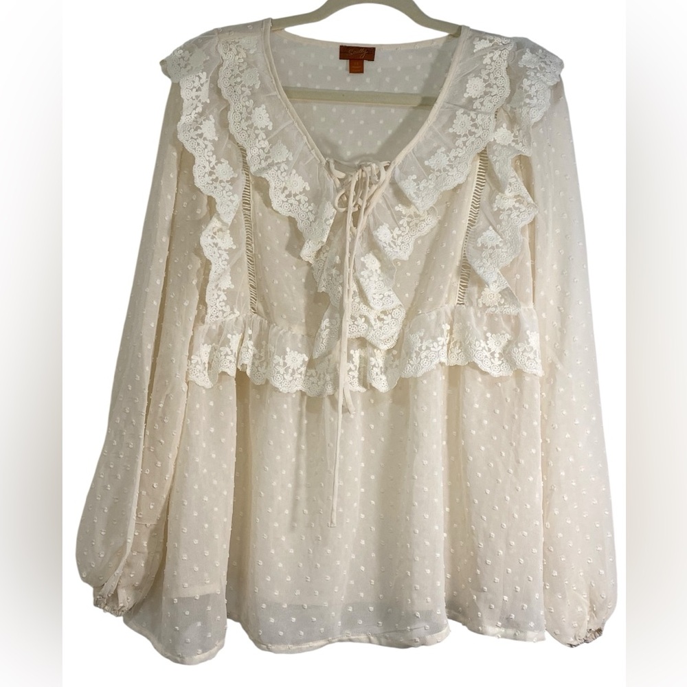 Scully Ivory Sheer Boho Peasant Blouse